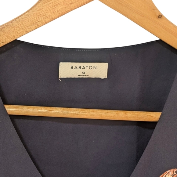 Babaton Murphy Floral Blouse XS | Navy Long Sleeve Fitted Top Aritzia - Picture 3 of 9